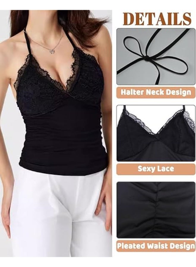 ChicAbode Lace Halterneck Top for Women, Sleeveless V-Neck Backless Camisole Vest, Summer Going Out Fashion Tops - Image 5